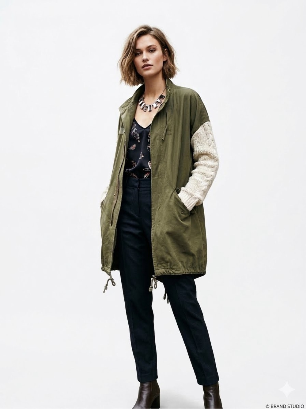 Twelfth Street by Cynthia Vincent Pikes Peak Anorak Jacket Green Knit Sleeve P